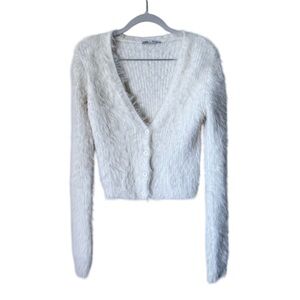 Zara Fuzzy White Cardigan Size S